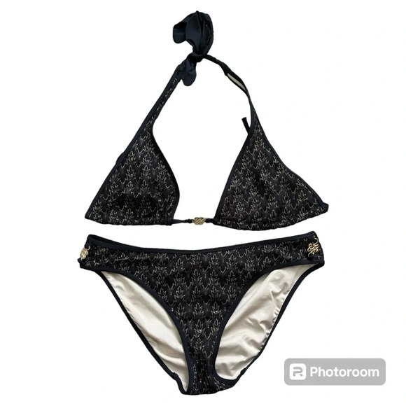 Victoria's Secret Other - Victoria’s Secret Y2K Black/Gold Lace Bikini Swimsuit Set- Size small